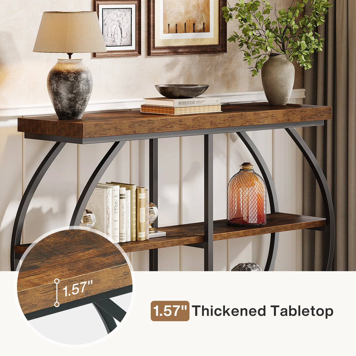 Tribesigns Industrial 3 Tier Entryway Console Table With Storage Shelves