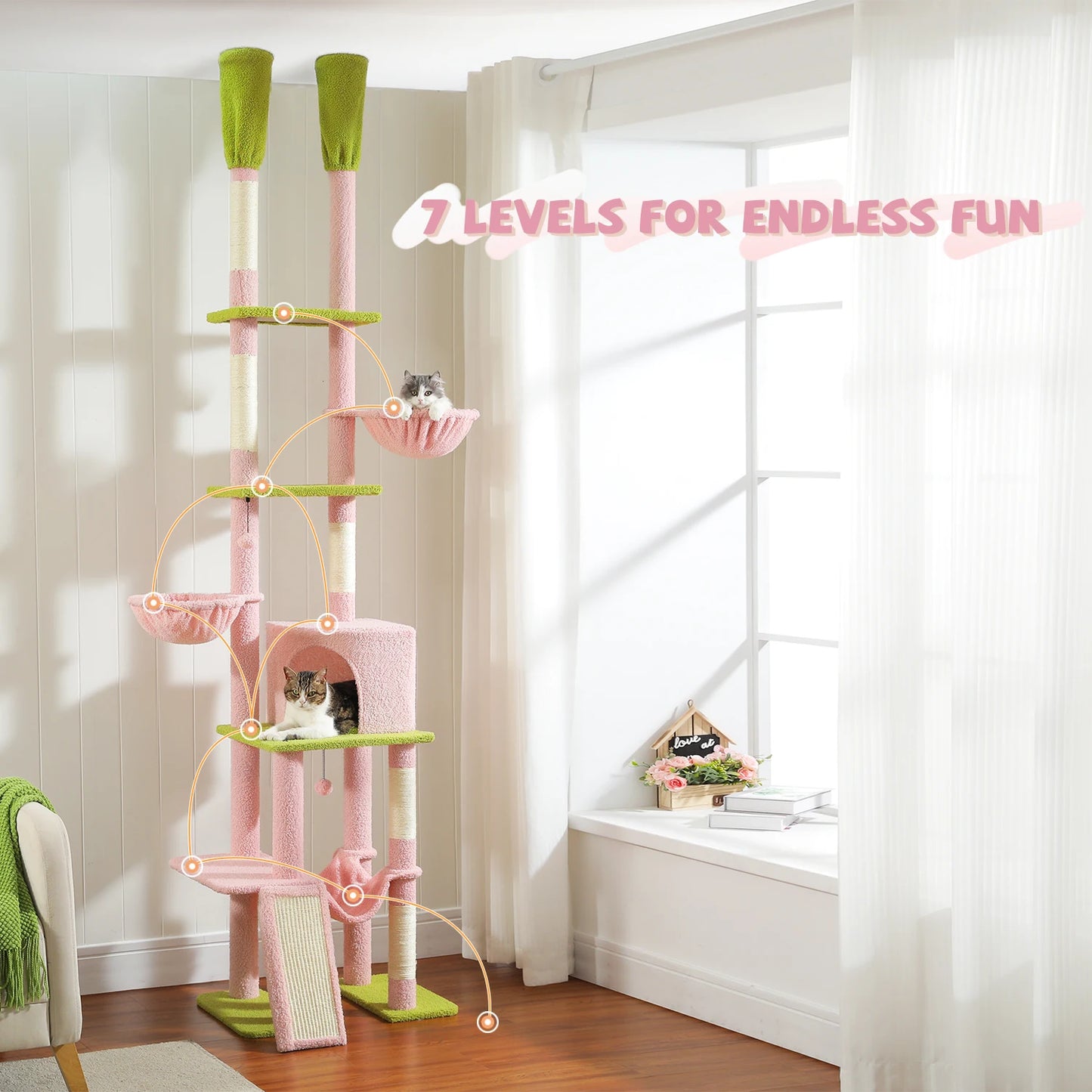 PAWZ Road Floor To Ceiling Cat Tree With Seven Tiers