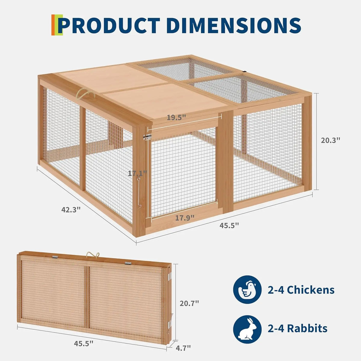 HiMISS Folding Wooden Chicken Coop And Rabbit Hutch Run