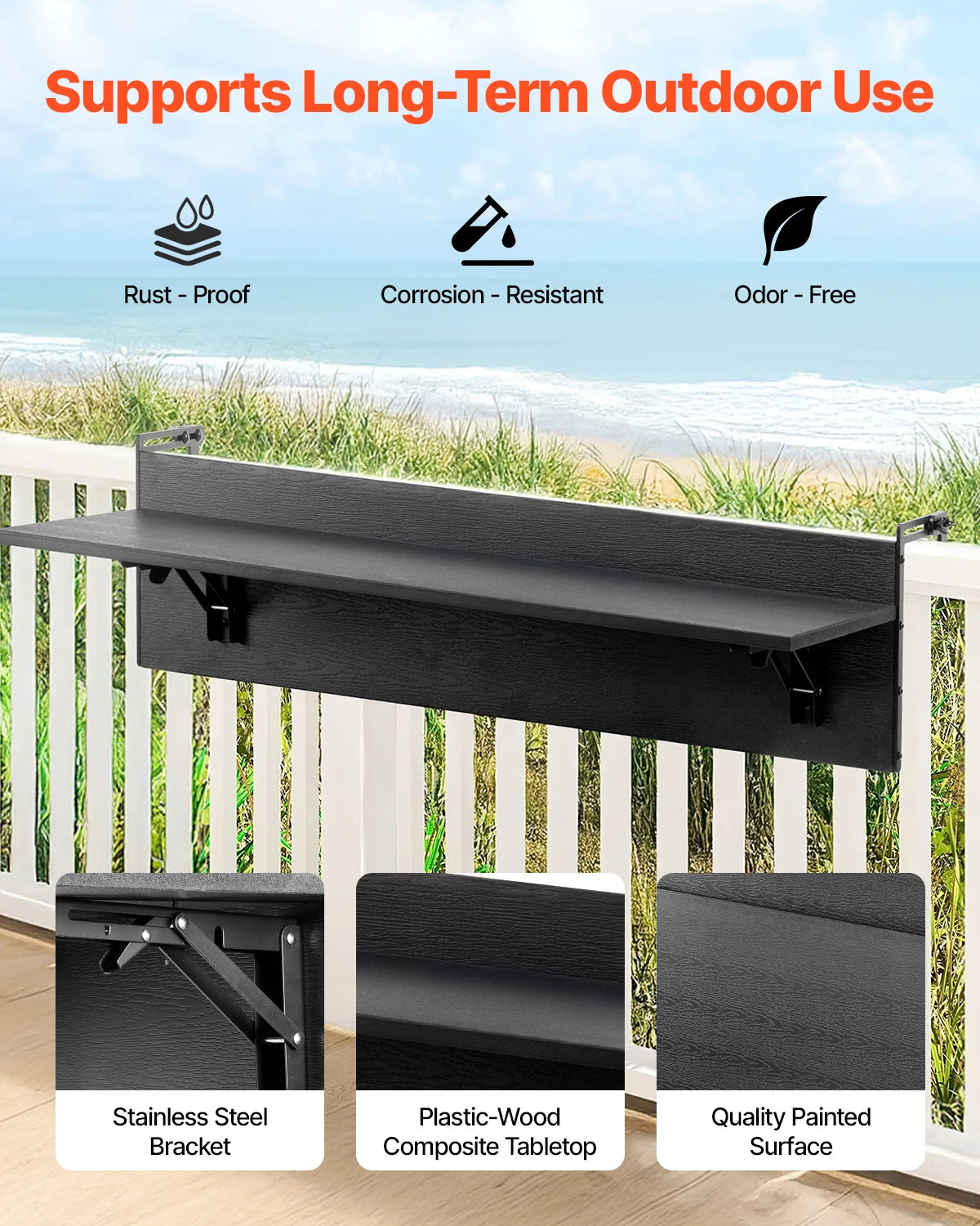 Foldable Balcony Railing Serving Table For Outdoor Use