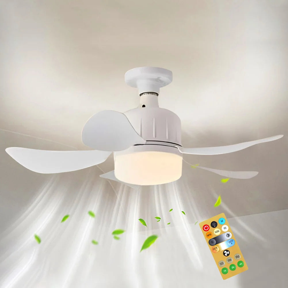 Chandelier Ceiling Fan E27 Base 3 Colors Dimmable Indoor Ceiling Fan Light 17.7 Inch Small Ceiling Fan Light for Kitchen Bedroom