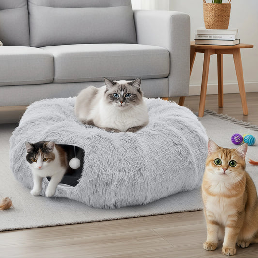 Jhk Doughnut Cat Tunnel Bed Soft Plush Washable Hideout