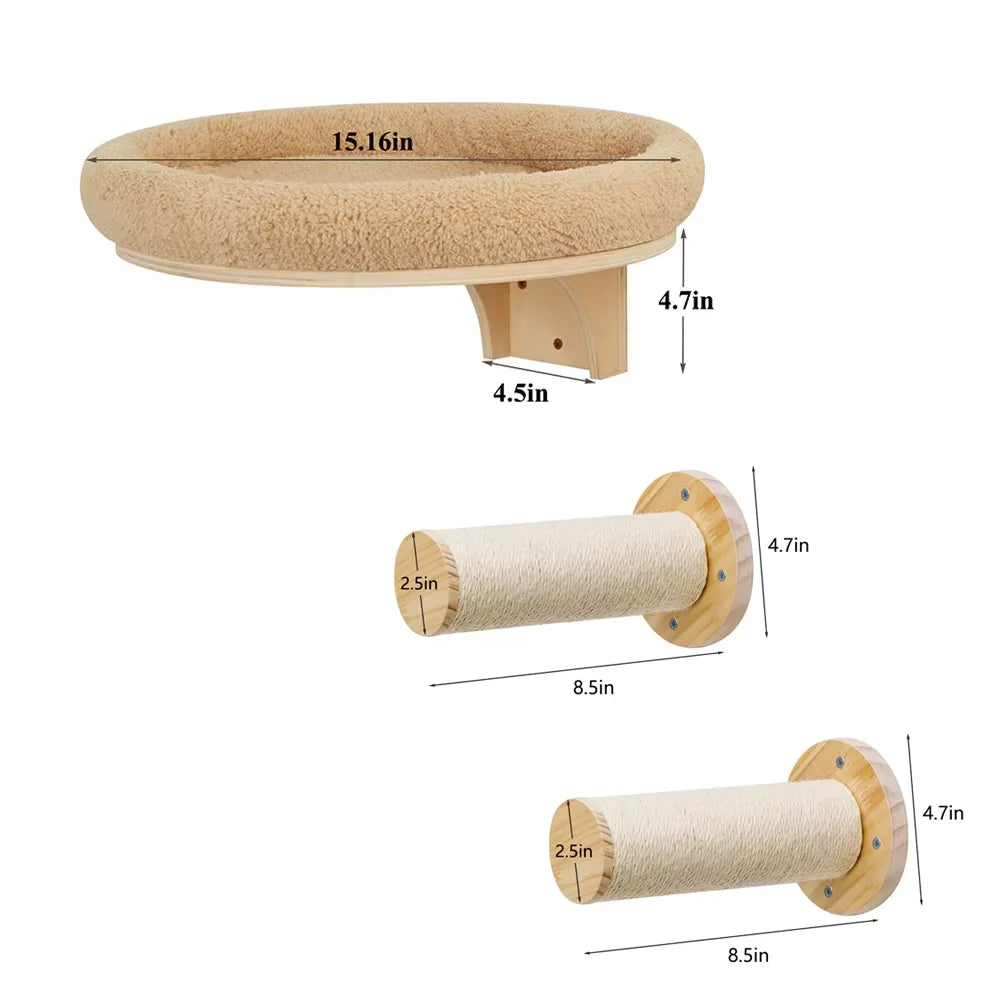 Wooden Wall Mount Cat Climbing Ladder With Scratching Post