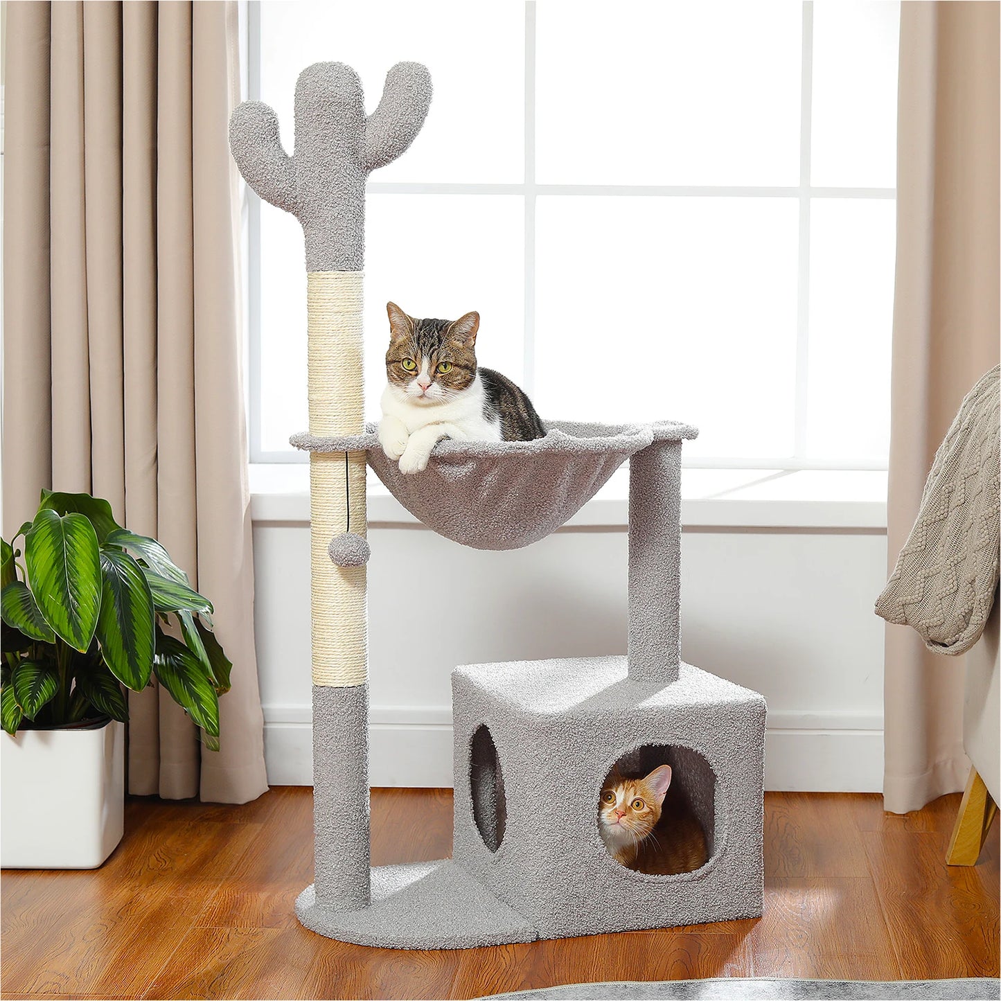 PEQULTI Cactus Cat Tree With Hammock And Scratch Platform