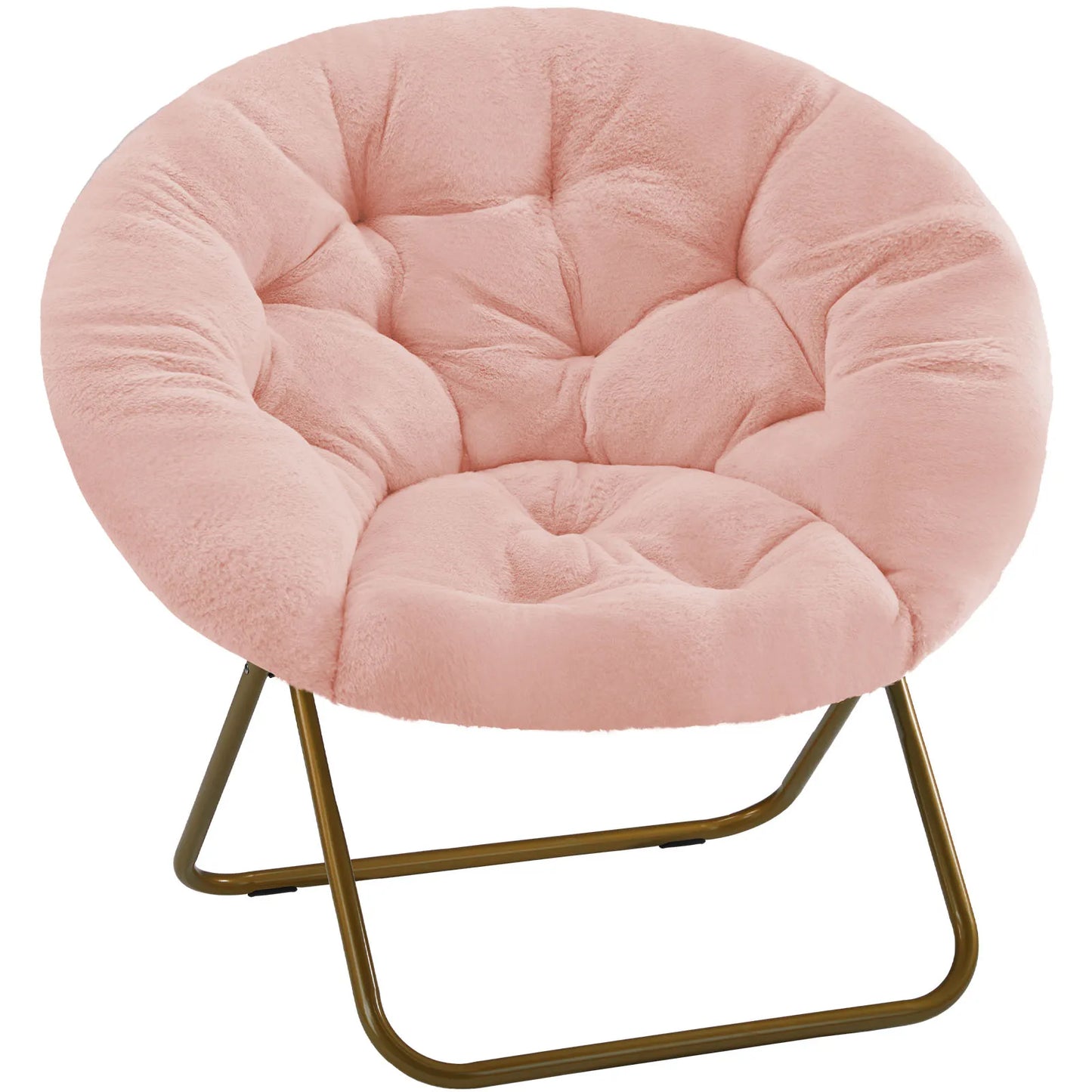JHK Faux Fur Folding Saucer Lounge Chair With Metal Frame