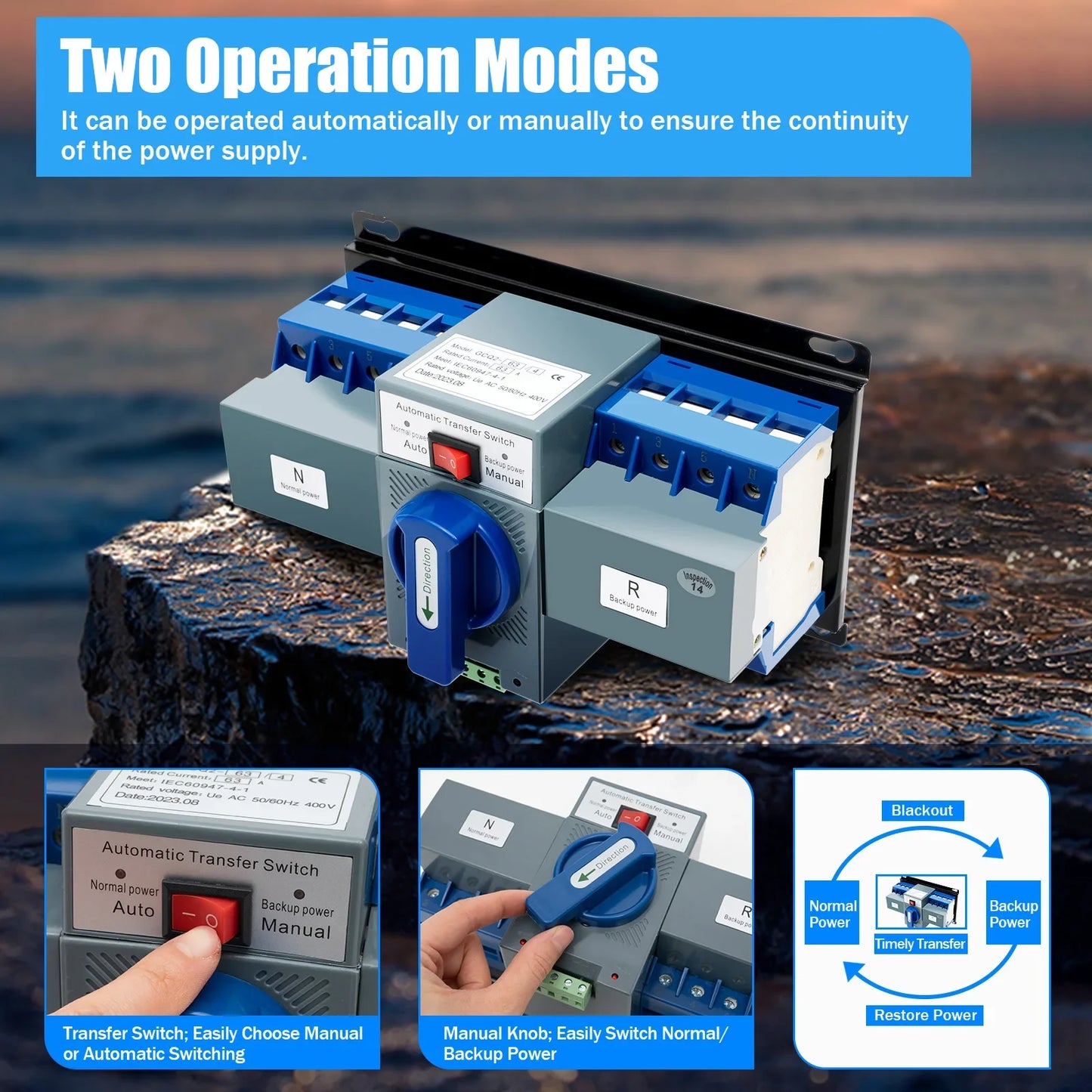 4P/63A PRO Dual Power Automatic Transfer Switch for Generator Ideal for Homes and Public Places Power Supply