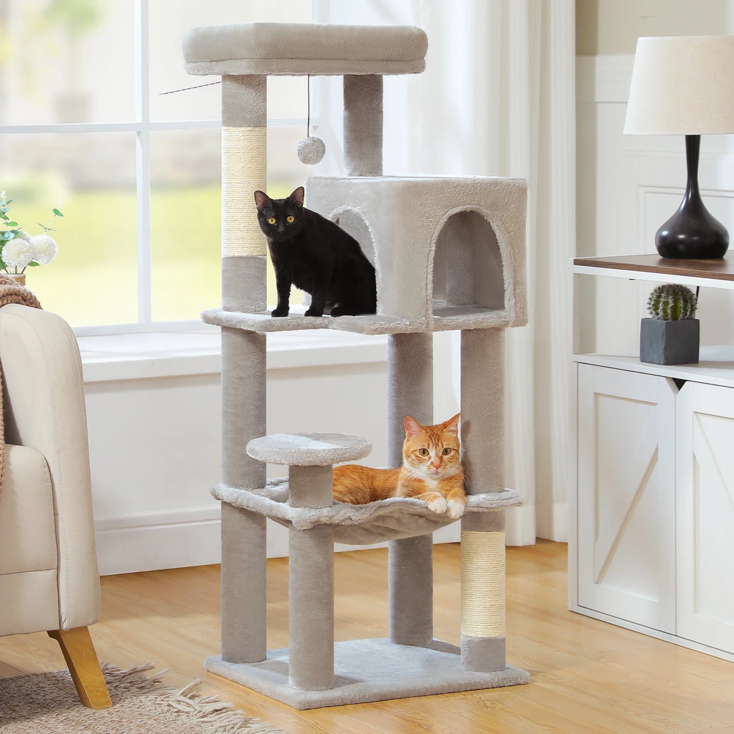 PEQULTI Five Level Cat Tree With Hammock And Sisal Posts
