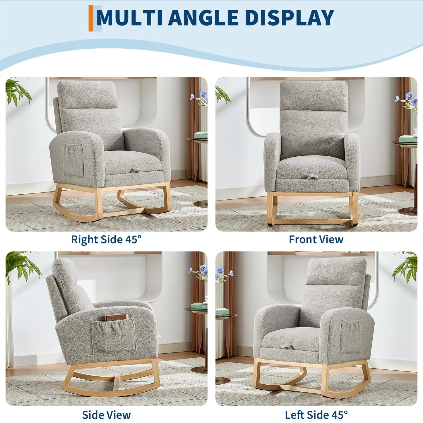 Modern Teddy Rocking Chair With Footrest For Bedroom And Nursery