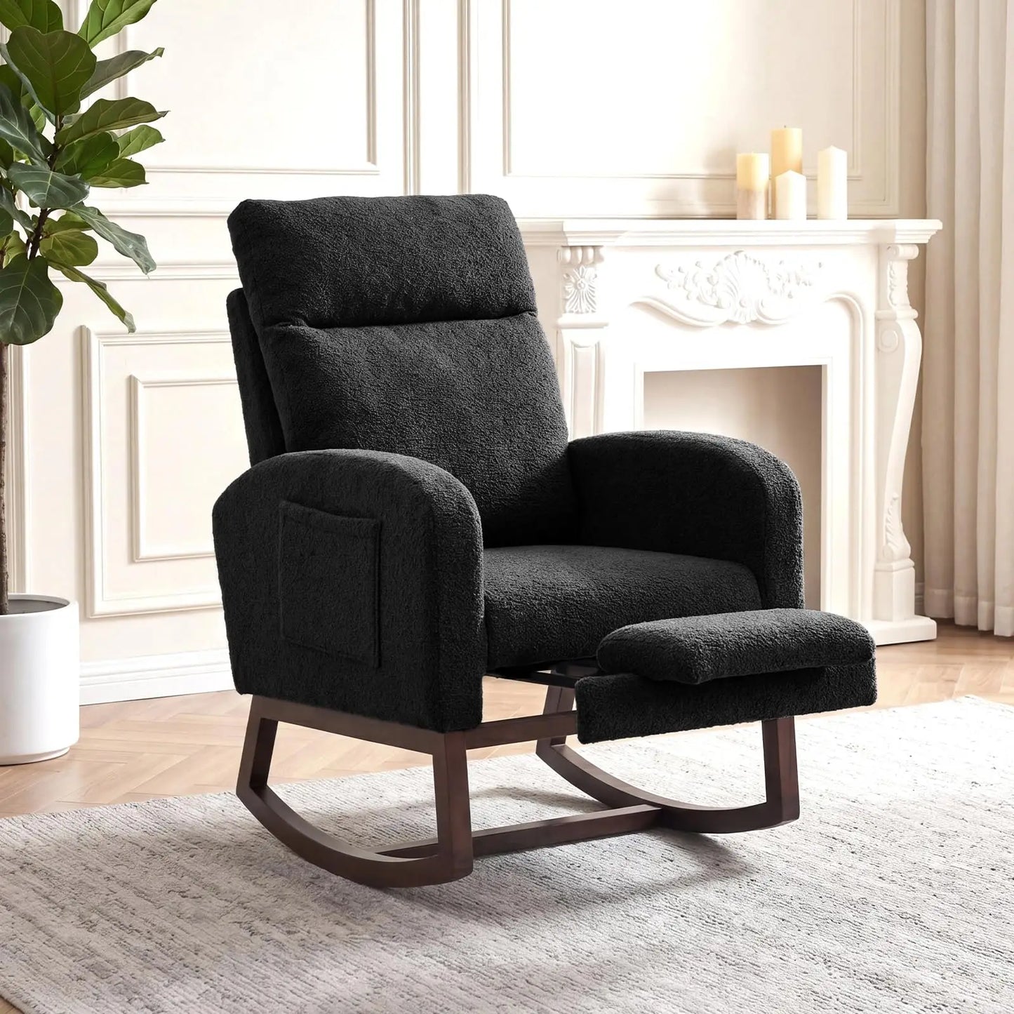 Modern Teddy Rocking Chair With Footrest For Bedroom And Nursery