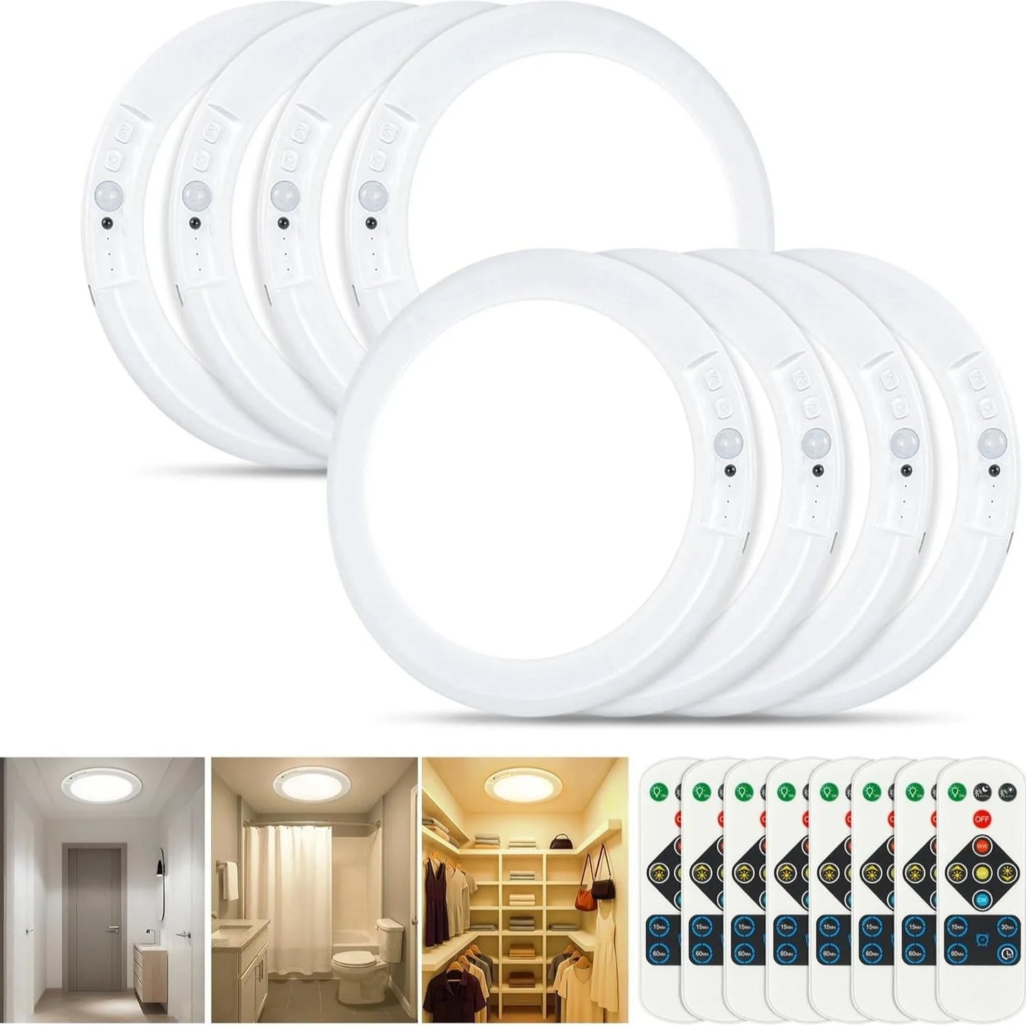 8/4Pack Motion Sensor Ceiling Light with Remote Rechargeable 10000mAh Battery Magnetic Wireless for Closet Shower Stairs Shed Hallway Porch Patio 3000K 4000K 6000K