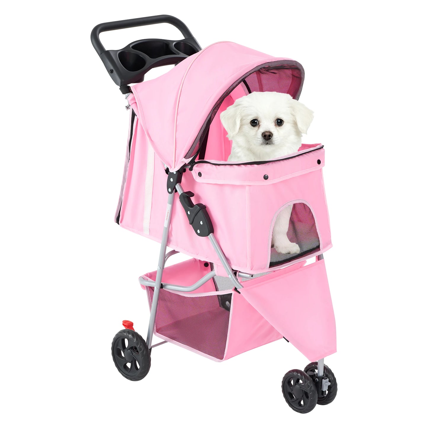JHK Foldable 3 Wheel Pet Stroller With Basket For Dogs