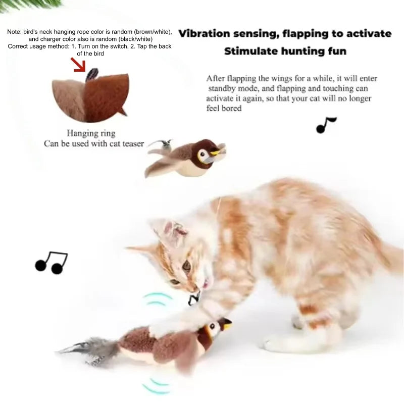 Interactive Touch Activated Flapping Plush Bird For Pets