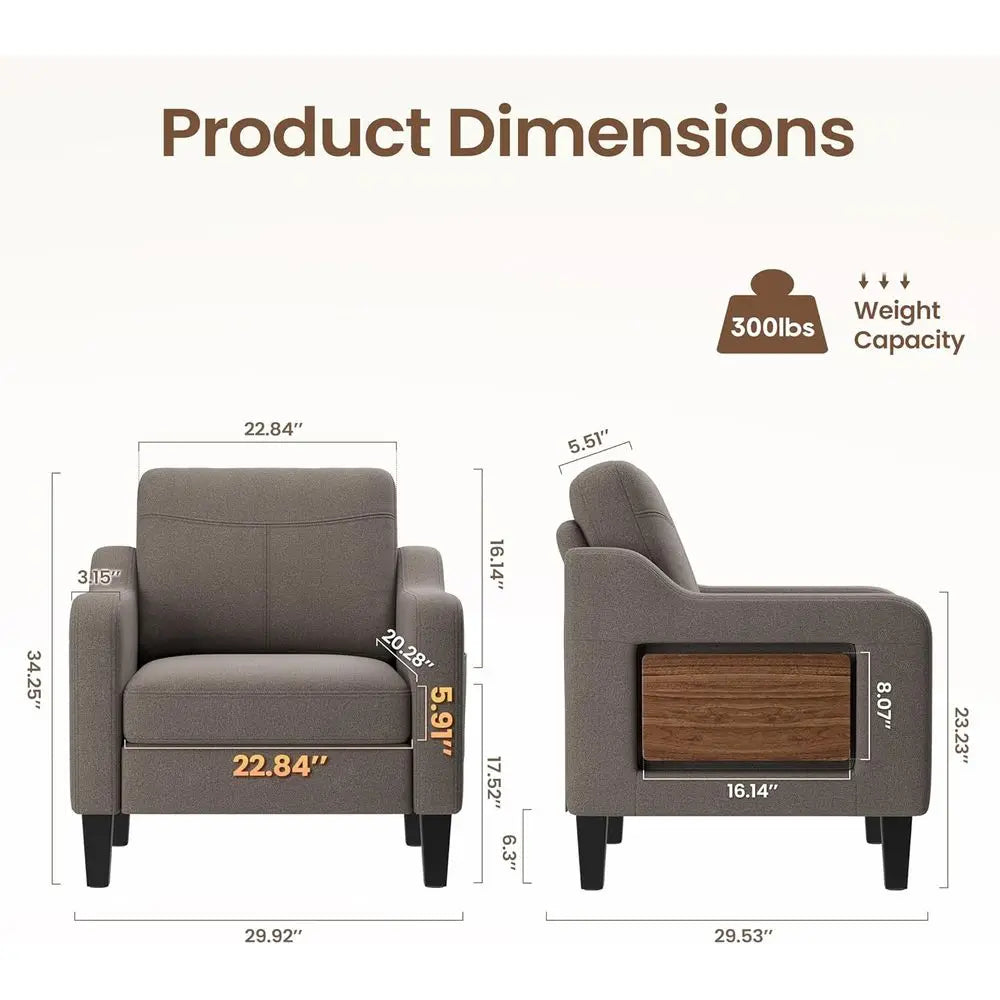Upholstered Rotatable Armchair With Wooden Frame For Living Room