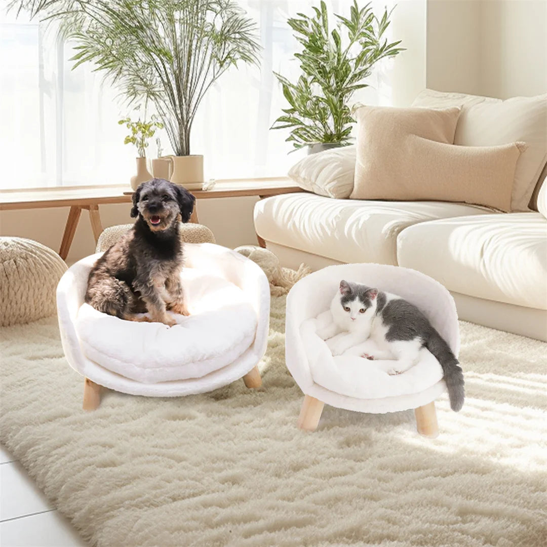 BINGOPAW Luxury Plush Cat Bed Nesting Chair With Wooden Legs