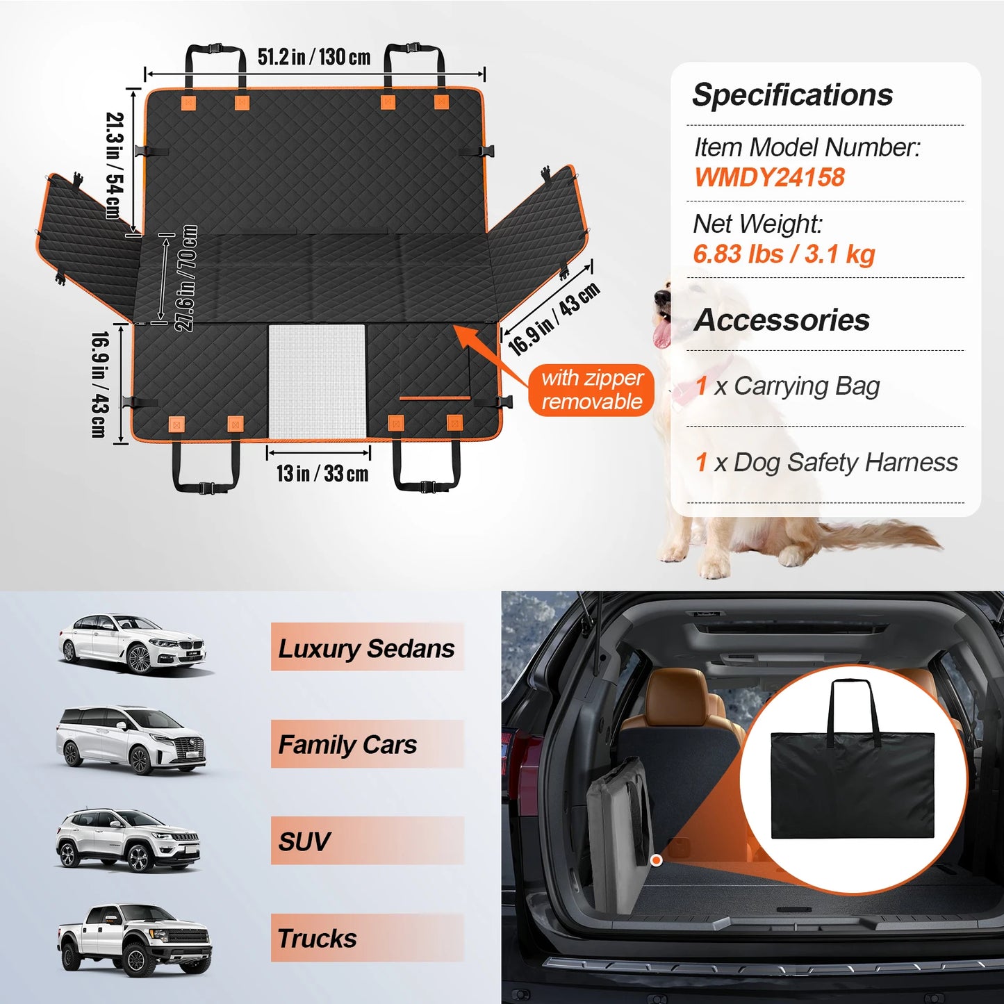 SucceBuy Dog Car Seat Back Extender With Mesh Vent Pocket
