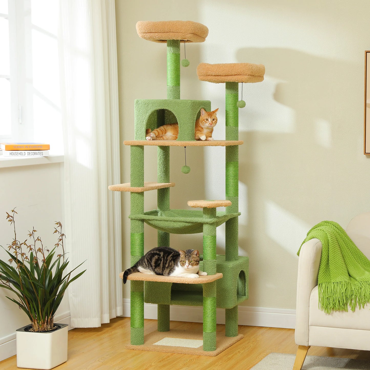 PEQULTI Five Level Cat Tree Tower With Scratching Posts Hammock
