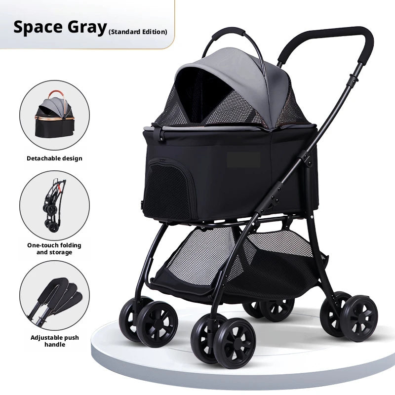 Lightweight 2-In-1 Pet Stroller With Removable Carrier For Pets
