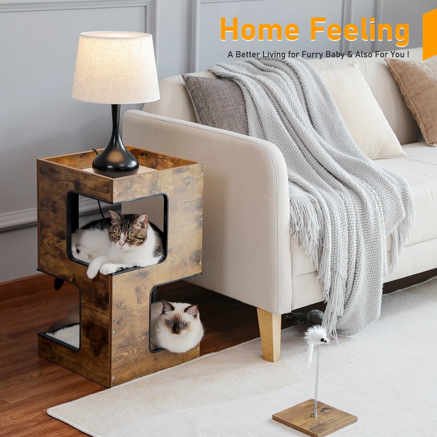 PAWZ Road Modern Wood Cat Condo Bed With Scratching Pad