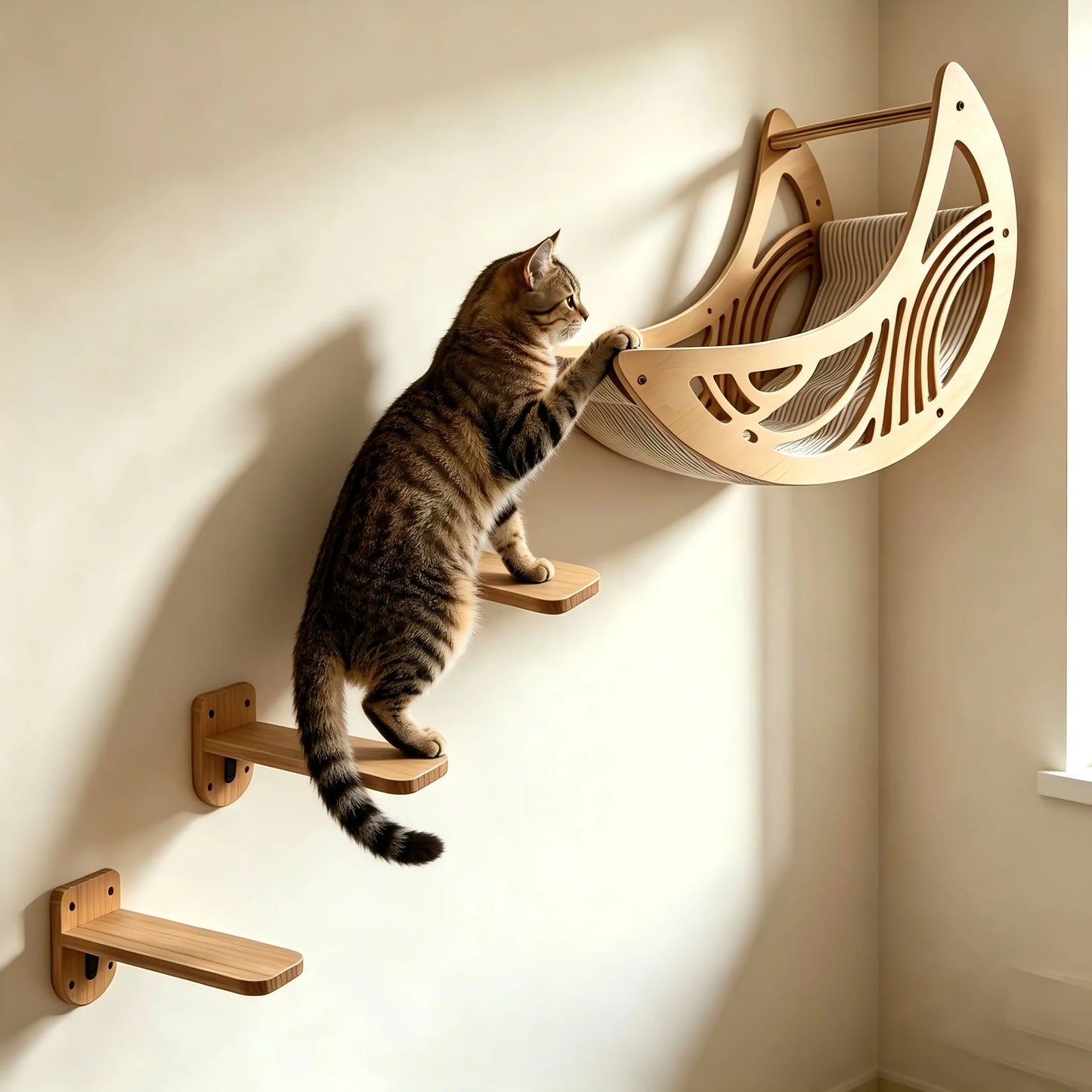 CWV Wall Mounted Cat Shelves Pine Wood Moon Star Platform