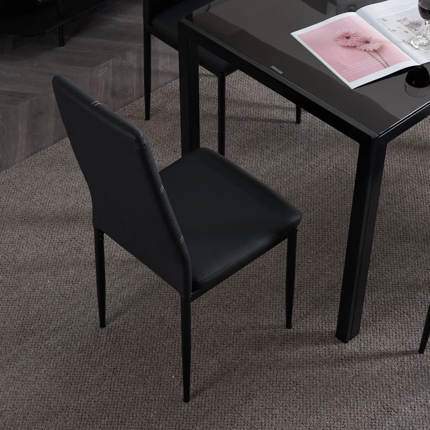 Set Of 4 Synthetic Leather Dining Chairs Modern High Backrest