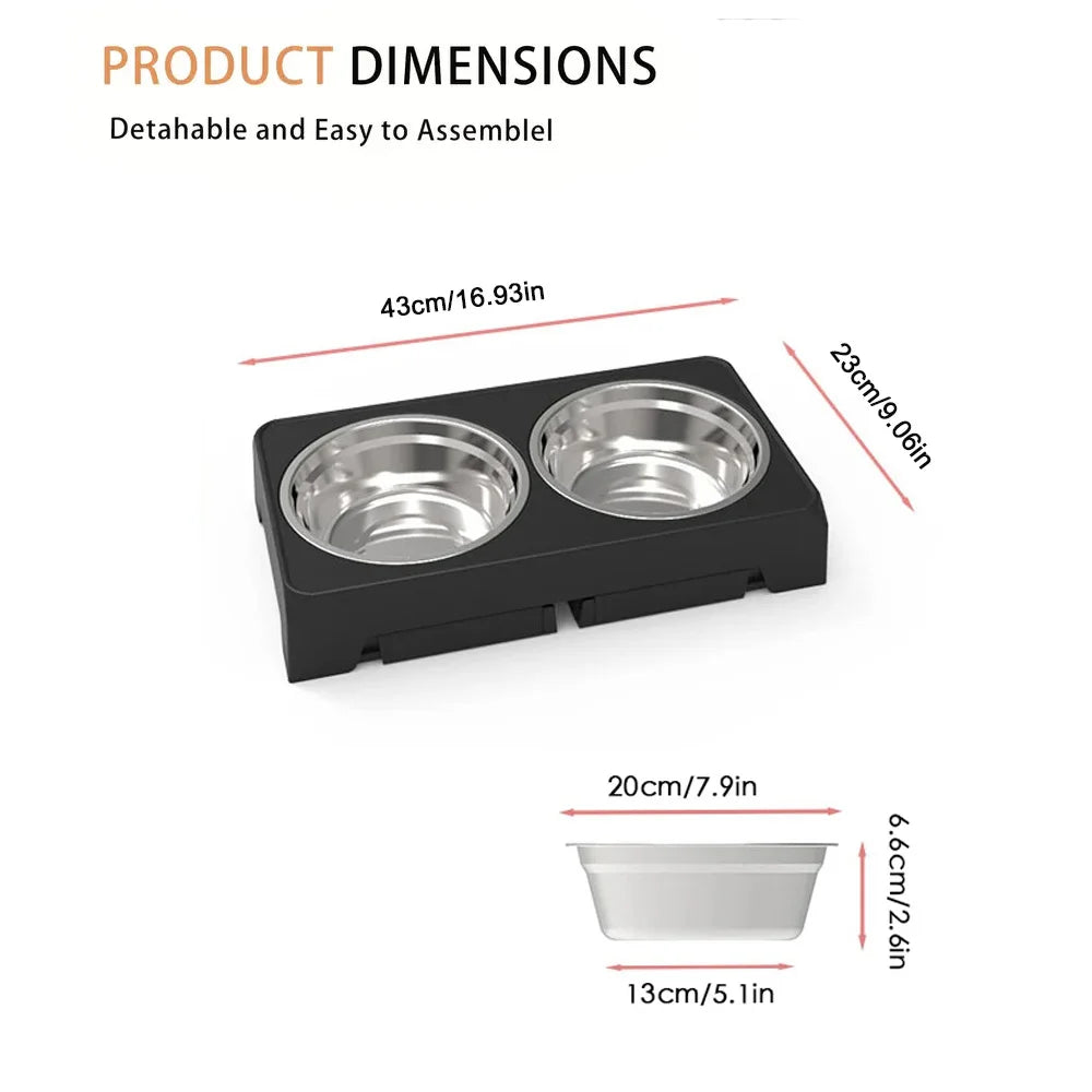 Petrael Adjustable Elevated Dog Feeder Stand Double Stainless Steel Bowls