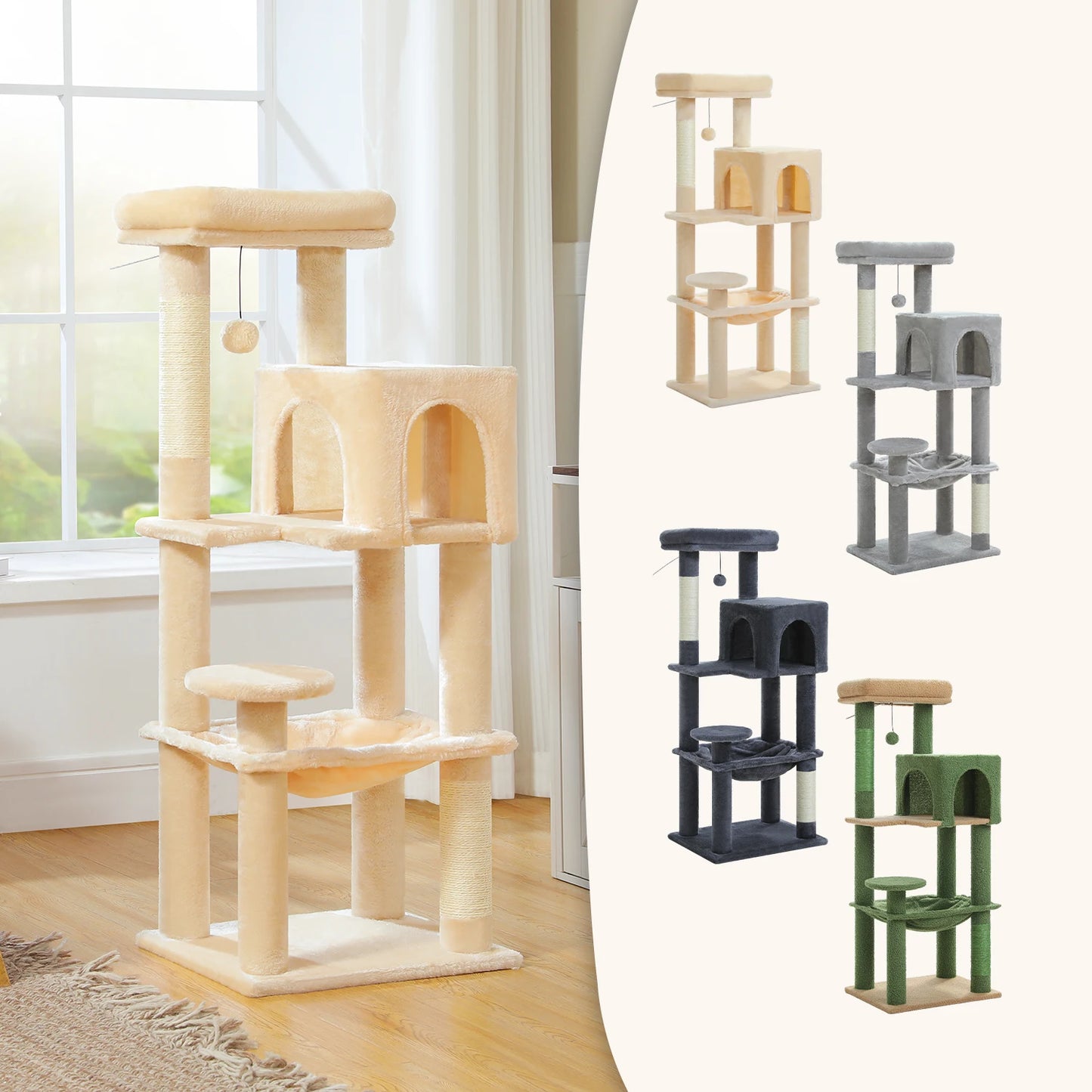 PEQULTI Five Level Cat Tree With Hammock And Sisal Posts