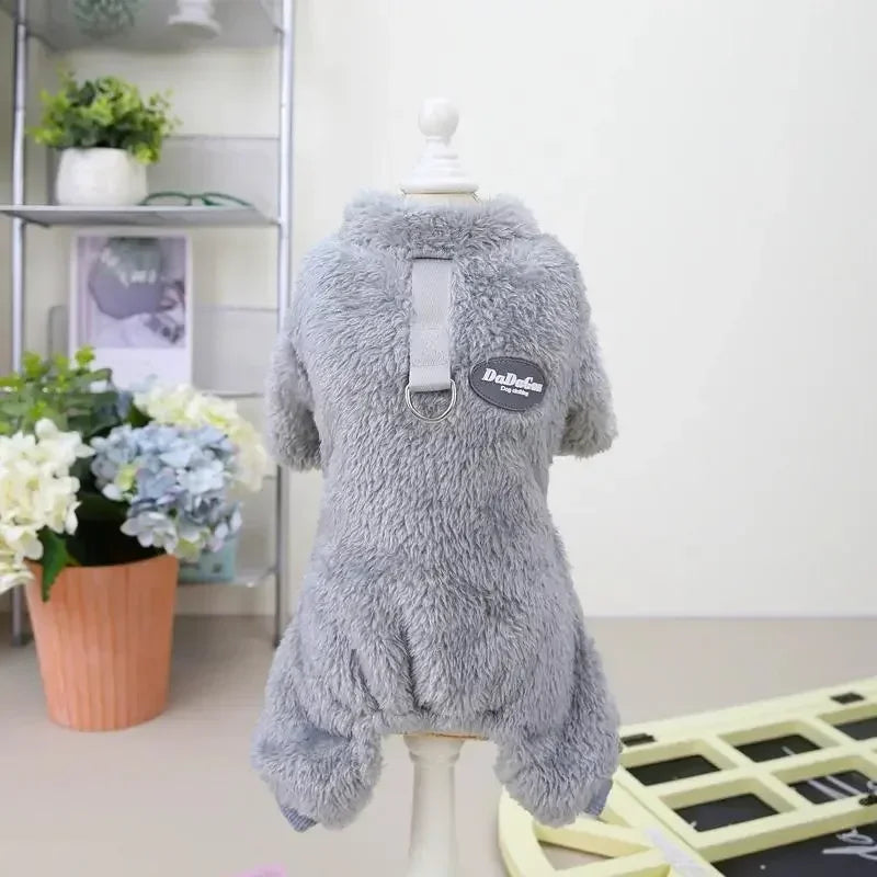 Warm Fleece Dog Jumpsuit With Pull Ring For Small Dogs