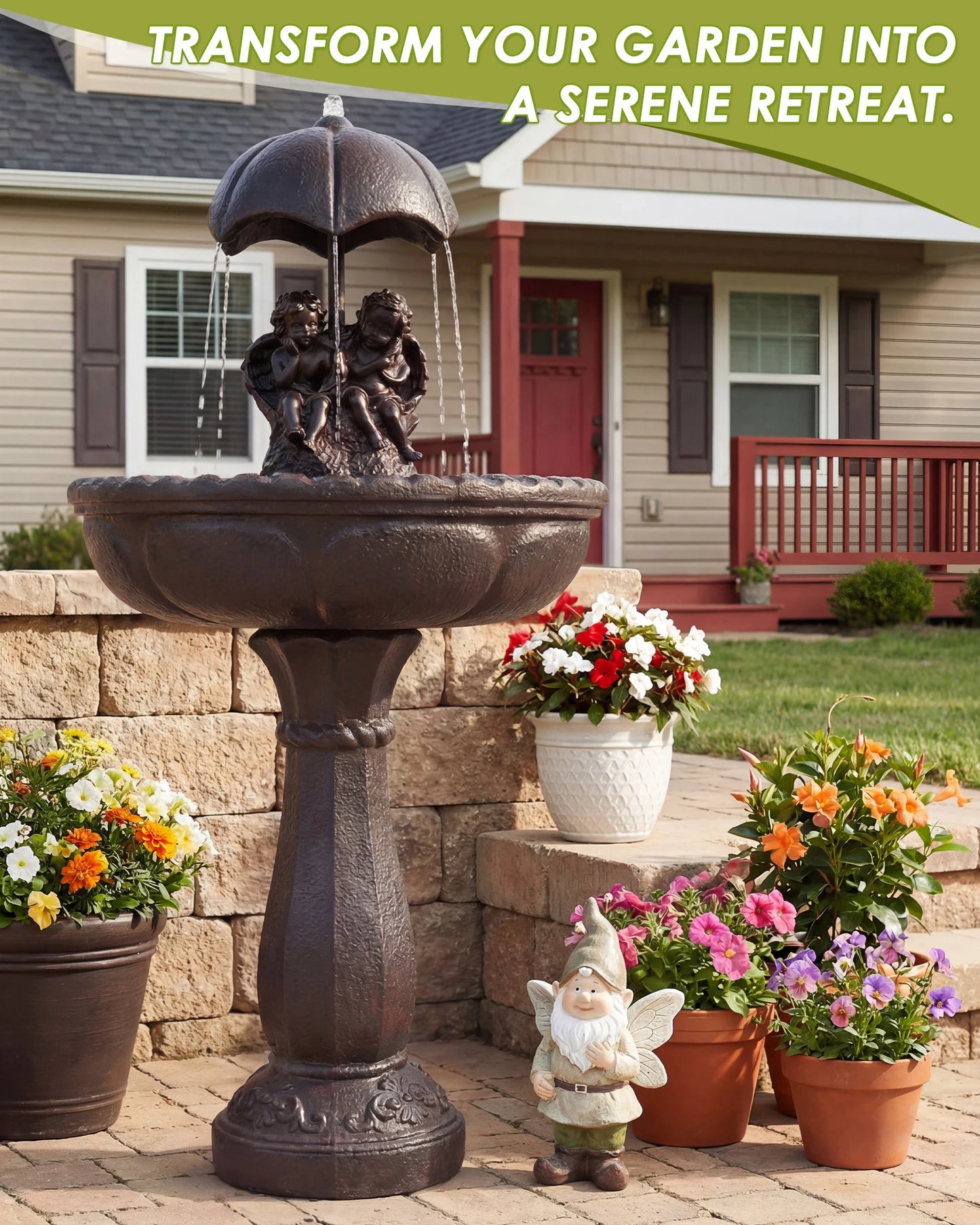 Solar Outdoor Water Fountain With Auto Shutoff And Silent Pump