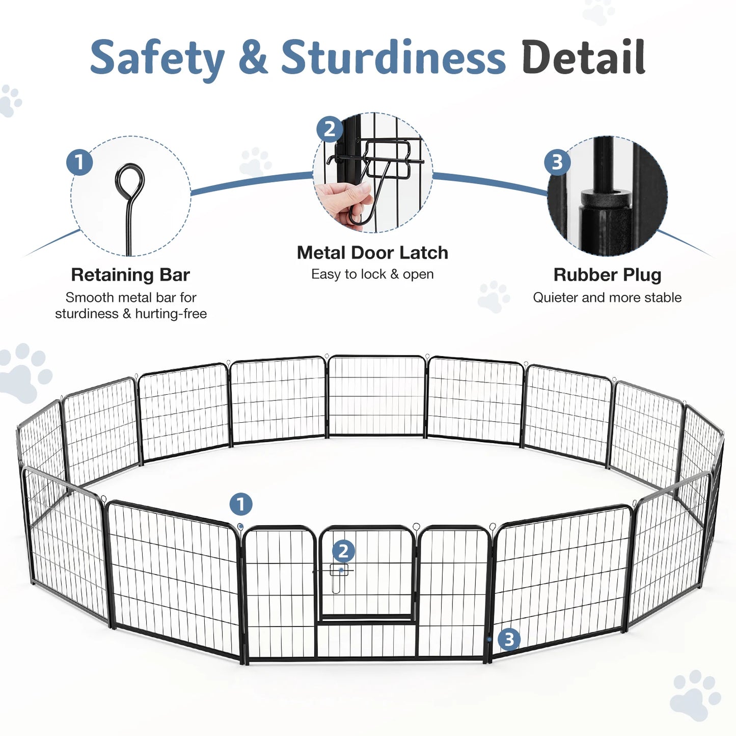 JHK Foldable Metal Dog Playpen With Secure Gate For Yard