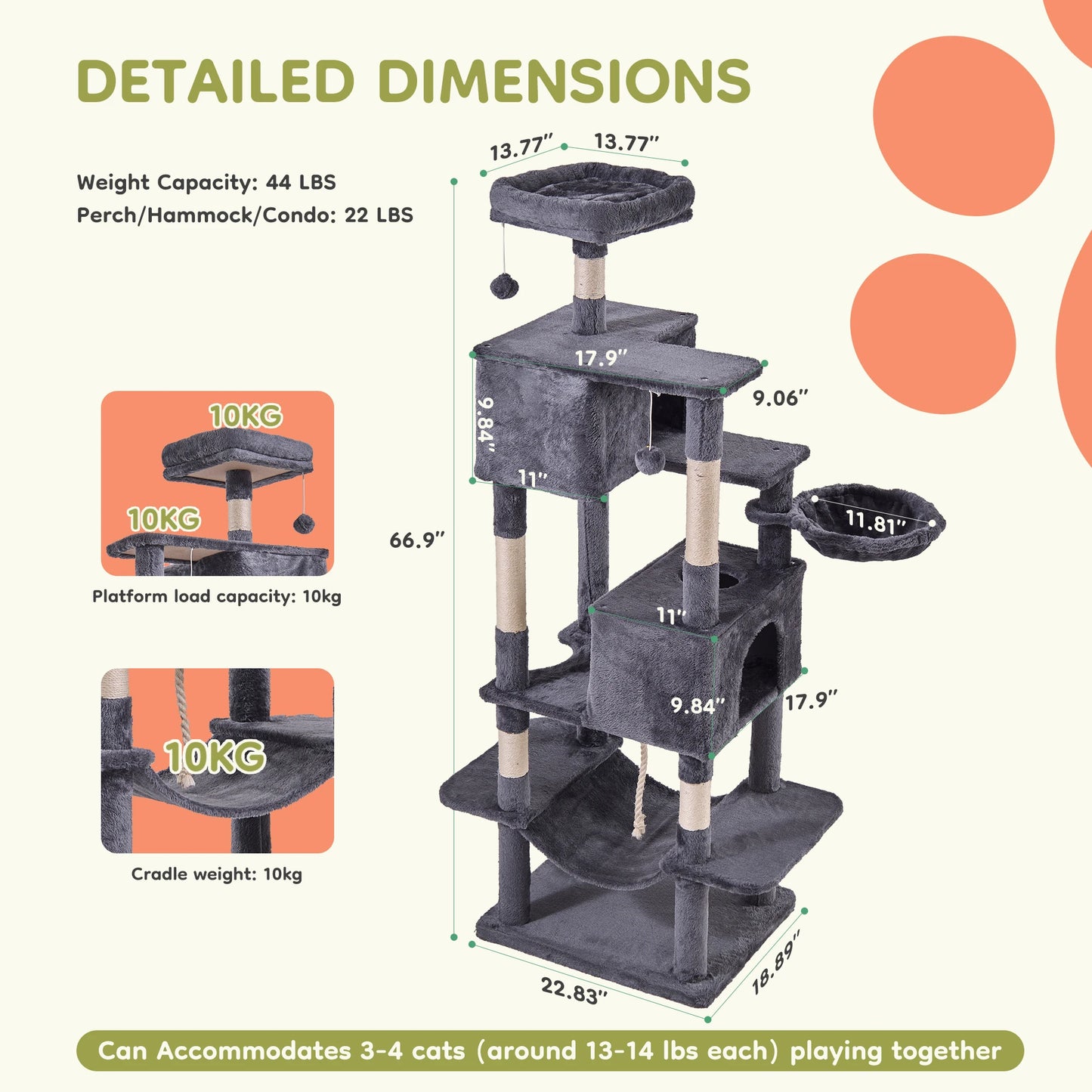 JHK Multi Level Cat Tree With Sisal Posts And Condo