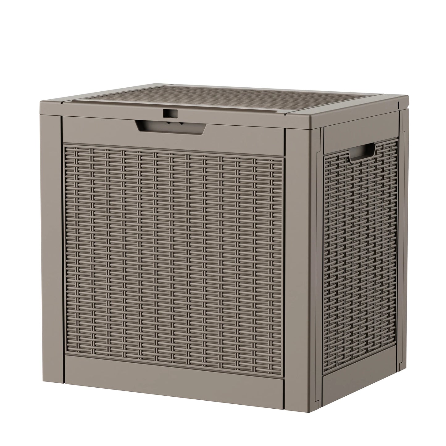 30 Gallon Gray Rattan Textured Resin Outdoor Deck Box Weatherproof Lockable Patio Storage Chest for Backyard Pool Garden Supplies