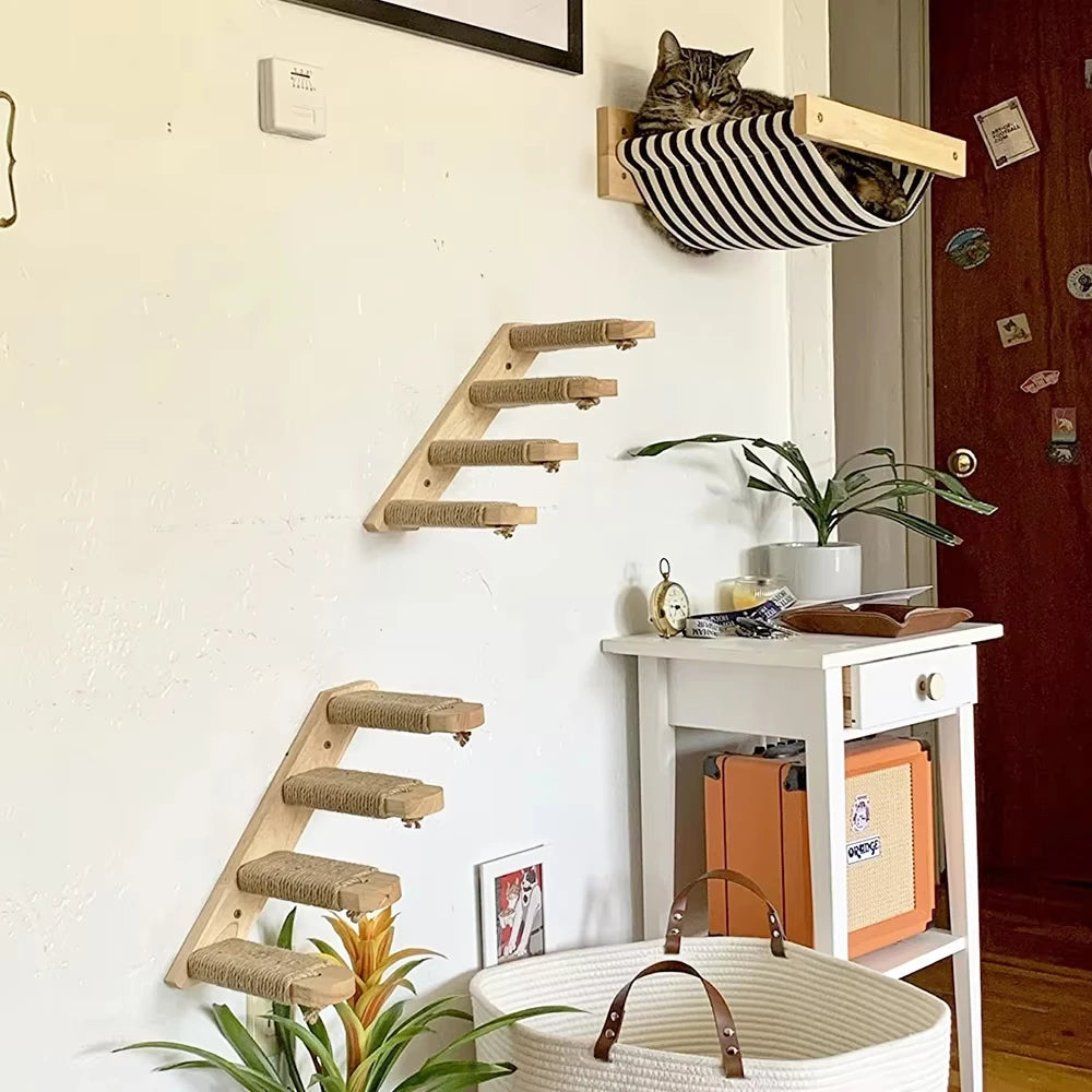 Wall Mounted Cat Climbing Shelf With Sisal Scratching Post