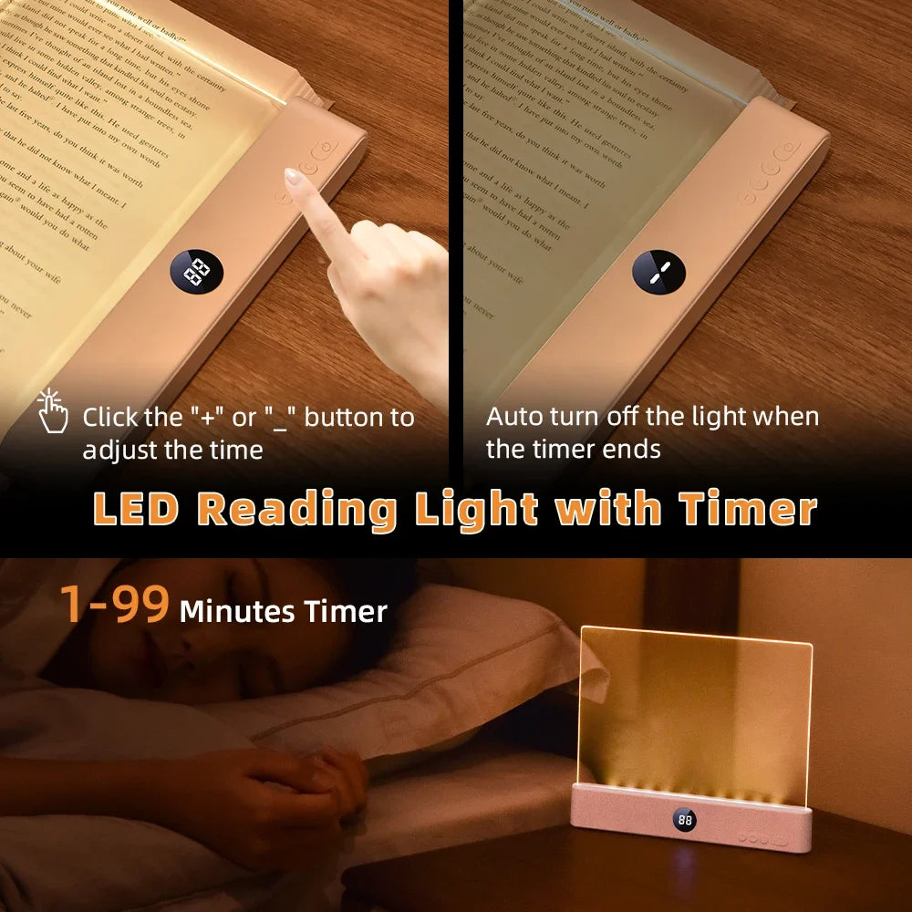 Book Light, Led Lights, Rechargeable LED Flat Book Lights，3 Colors & Timer, Dimmable Panel Plate Book Lamp