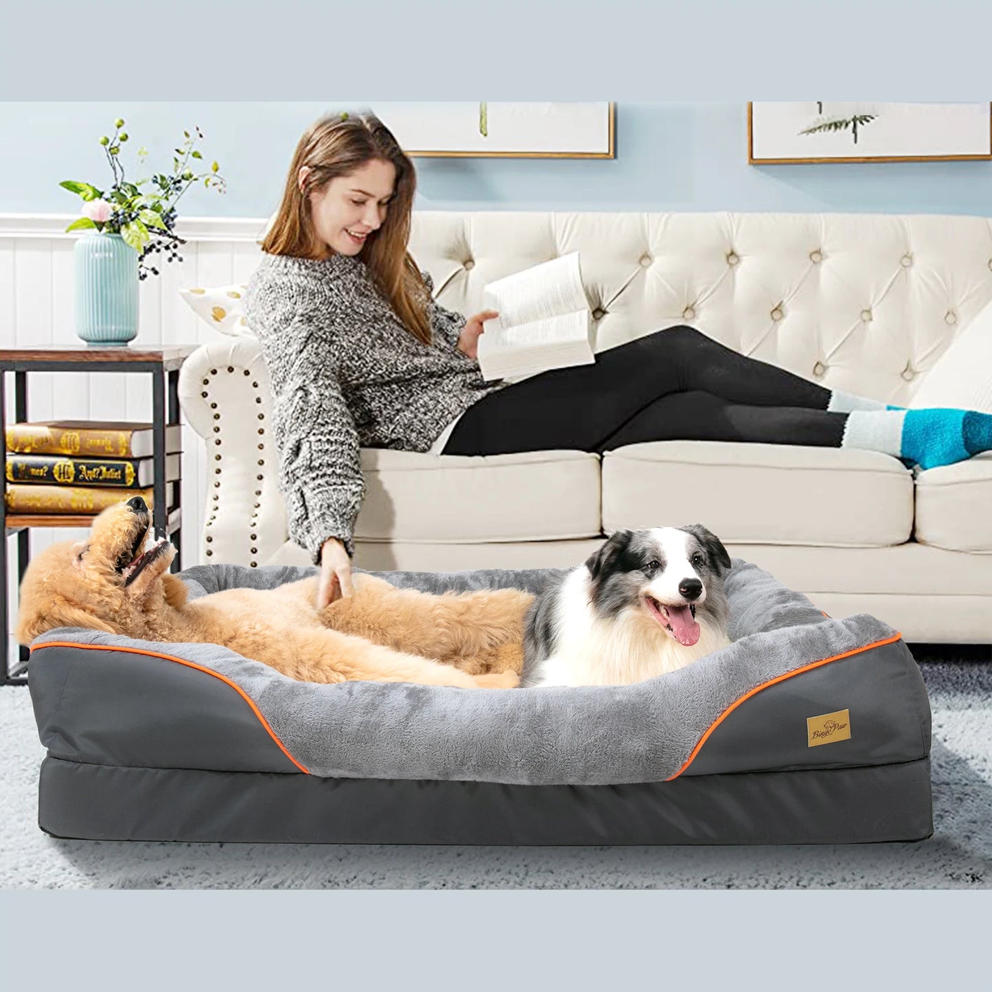 BINGOPAW Large Dog Bed With Removable Washable Fleece Cover Waterproof