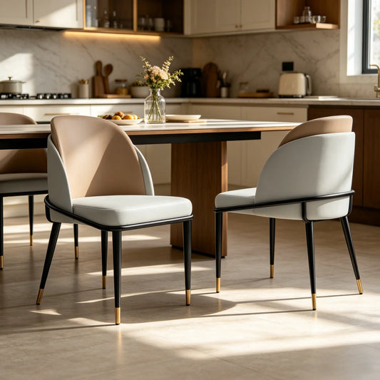 Modern Microfiber Silicone Leather Dining Chair Set With Metal Frame