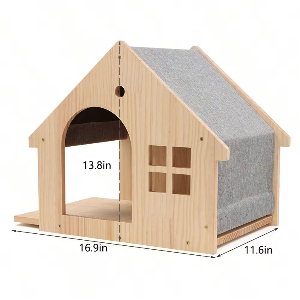 Wooden Wall Mount Cat Climbing Villa Floating Shelf
