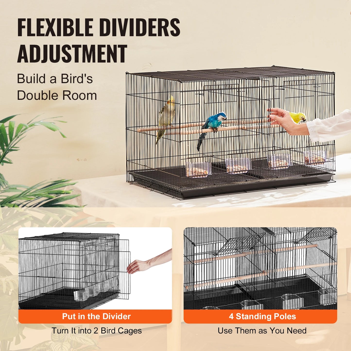 SucceBuy Stackable Divided Bird Cage With Handle And Perch