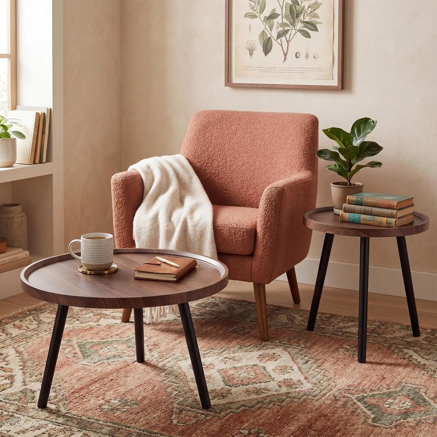 Round Nesting Coffee Table Set With Wood And Metal Frame