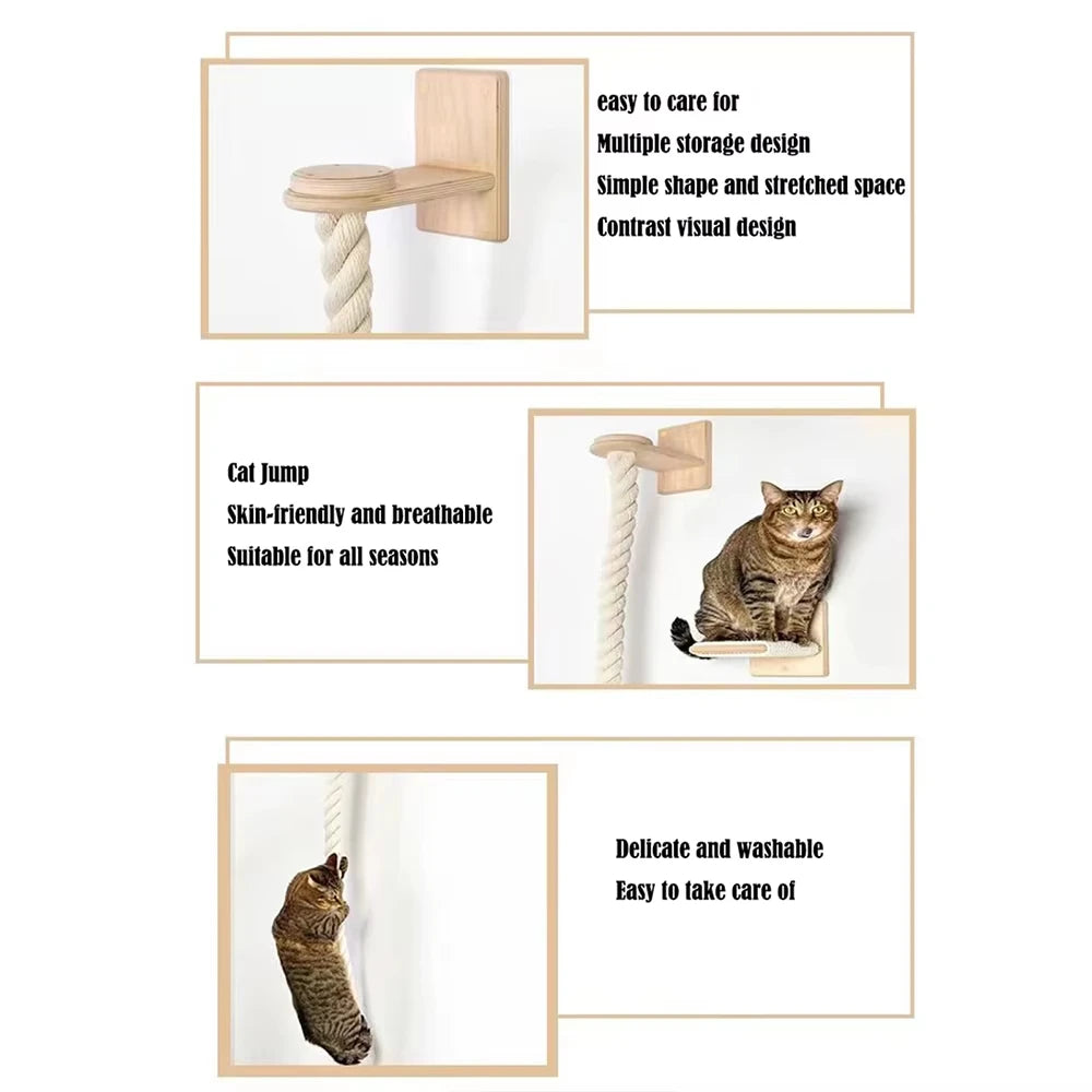 Wall Mounted Sisal Cat Climbing Shelf With Claw Sharpener Gym