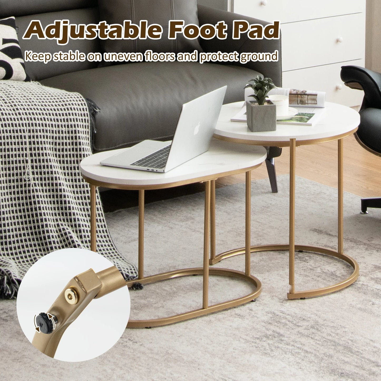 HOMASIS Nesting Marble Coffee Table Set For Modern Living Room
