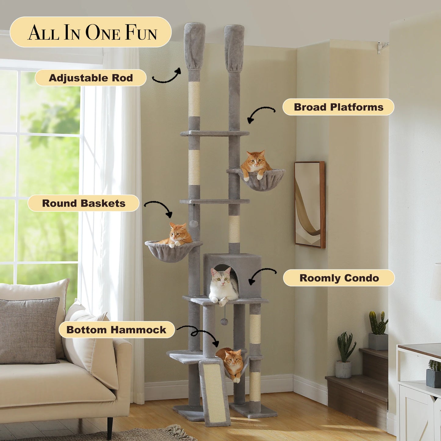PAWZ Road Floor To Ceiling Cat Tree With Seven Tiers