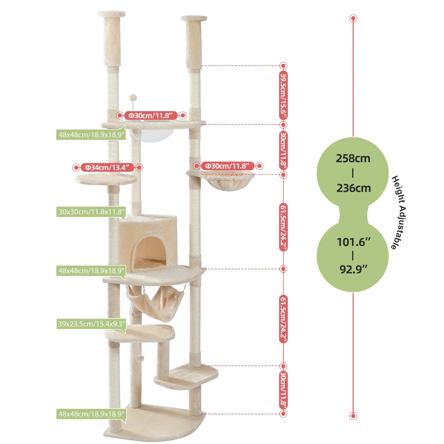 PAWZ Road Adjustable Height Floor To Ceiling Cat Tower