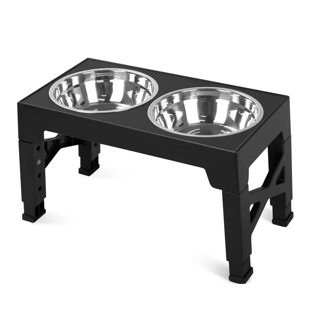 Petrael Adjustable Elevated Dog Feeder Stand Double Stainless Steel Bowls