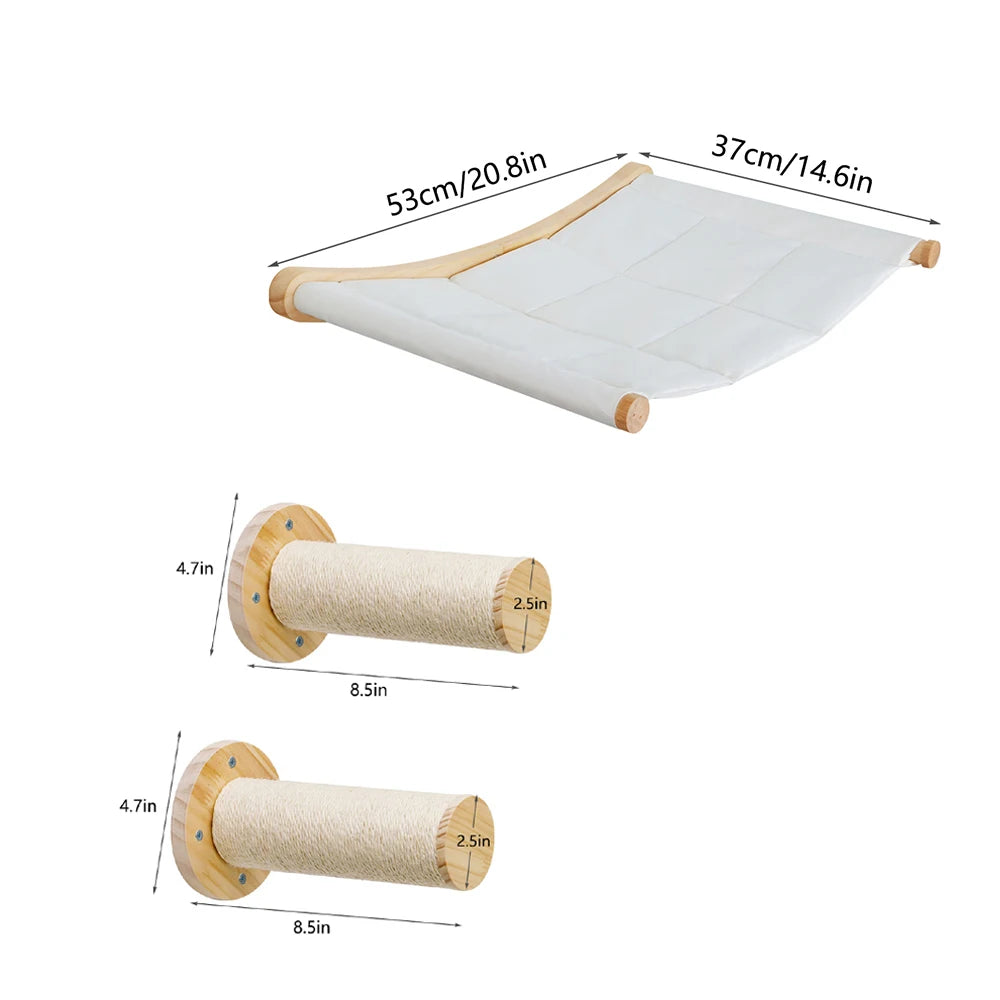 CWV Wall Mounted Cat Hammock With Sisal Scratching Shelves