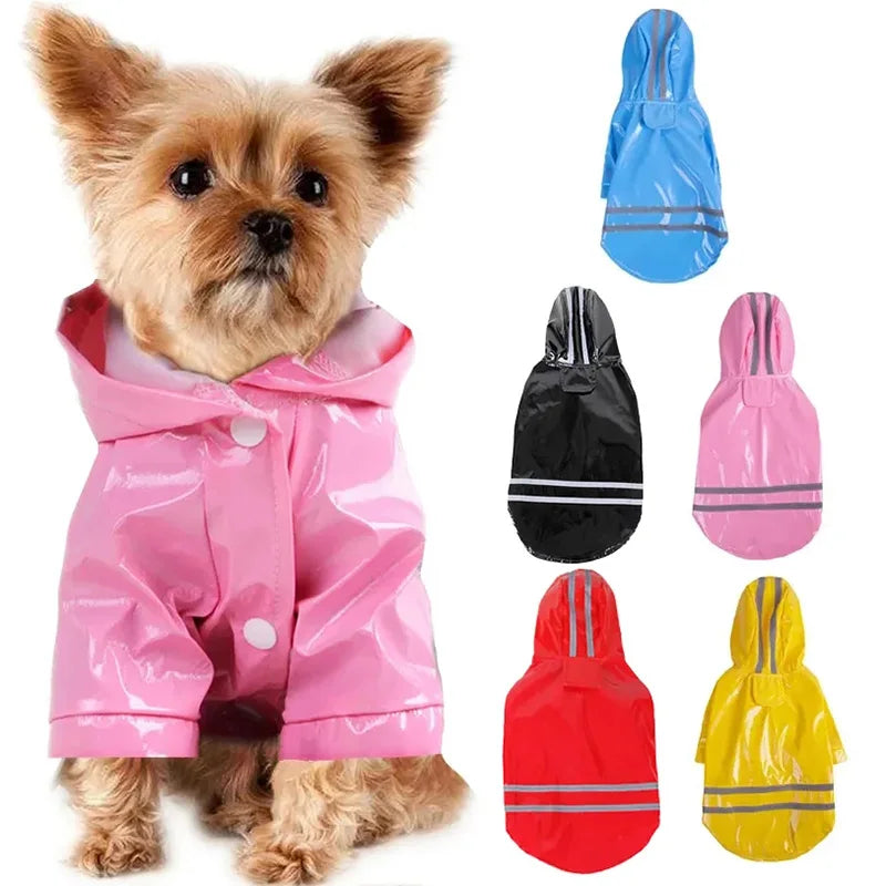 Reflective PU Hooded Pet Rain Jacket For Dogs And Cats