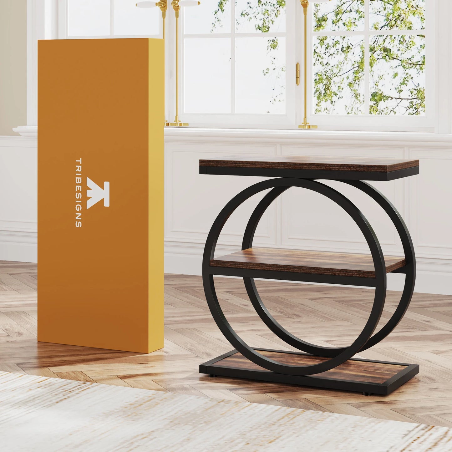 Tribesigns Industrial End Table With Three Storage Shelves