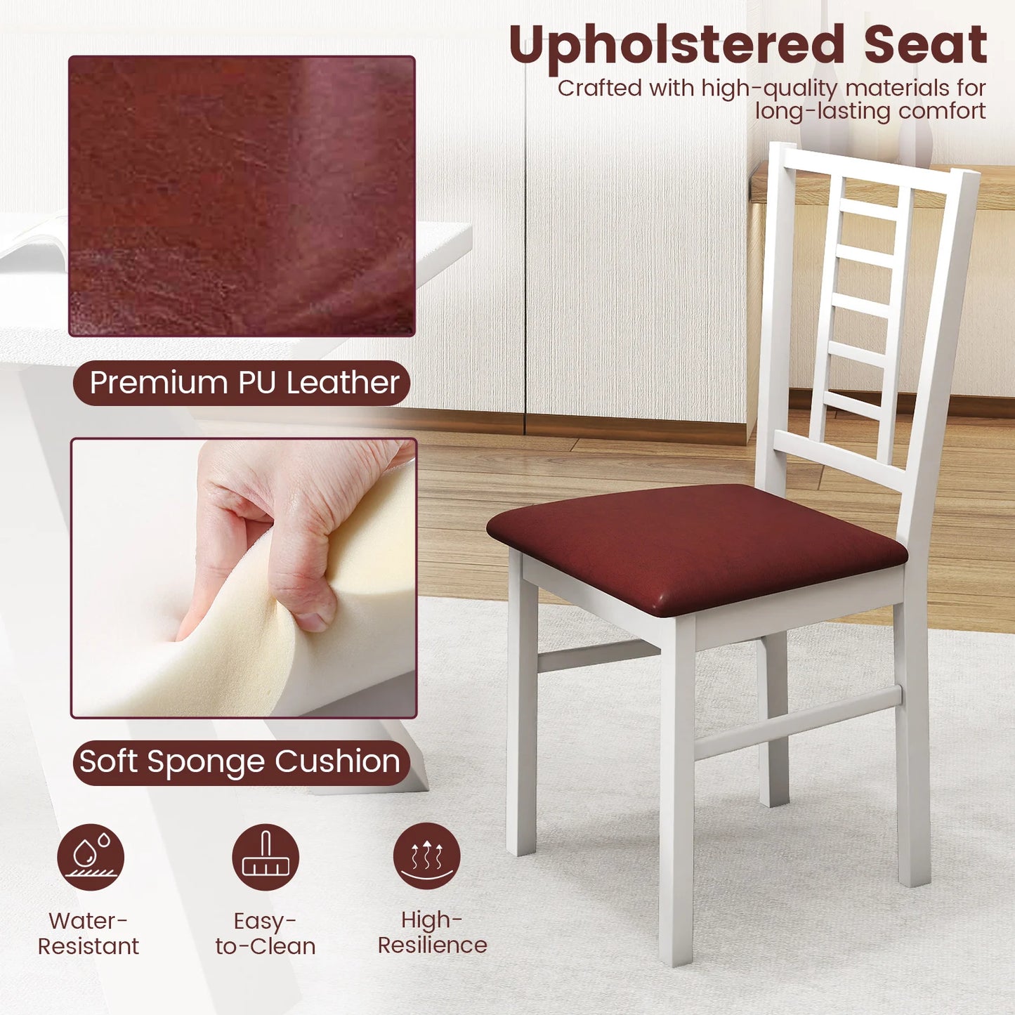 HOMASIS Rubber Wood Dining Chairs Set With Slatted Backrest