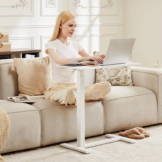 JHK Adjustable Overbed Table With Wheels And Iron Frame