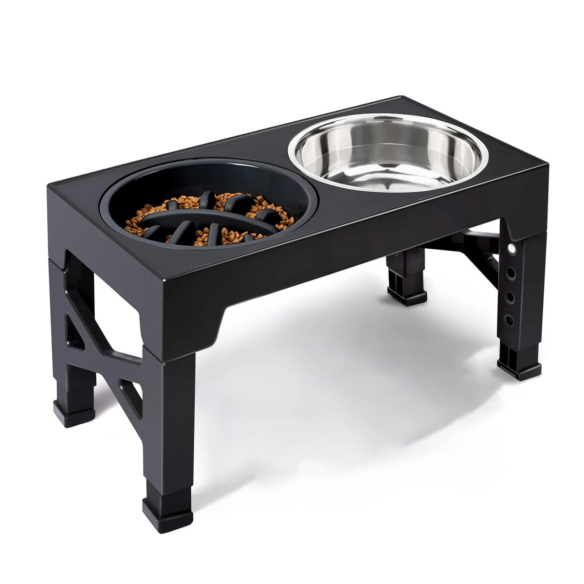 Petrael Adjustable Elevated Dog Feeder Stand Double Stainless Steel Bowls