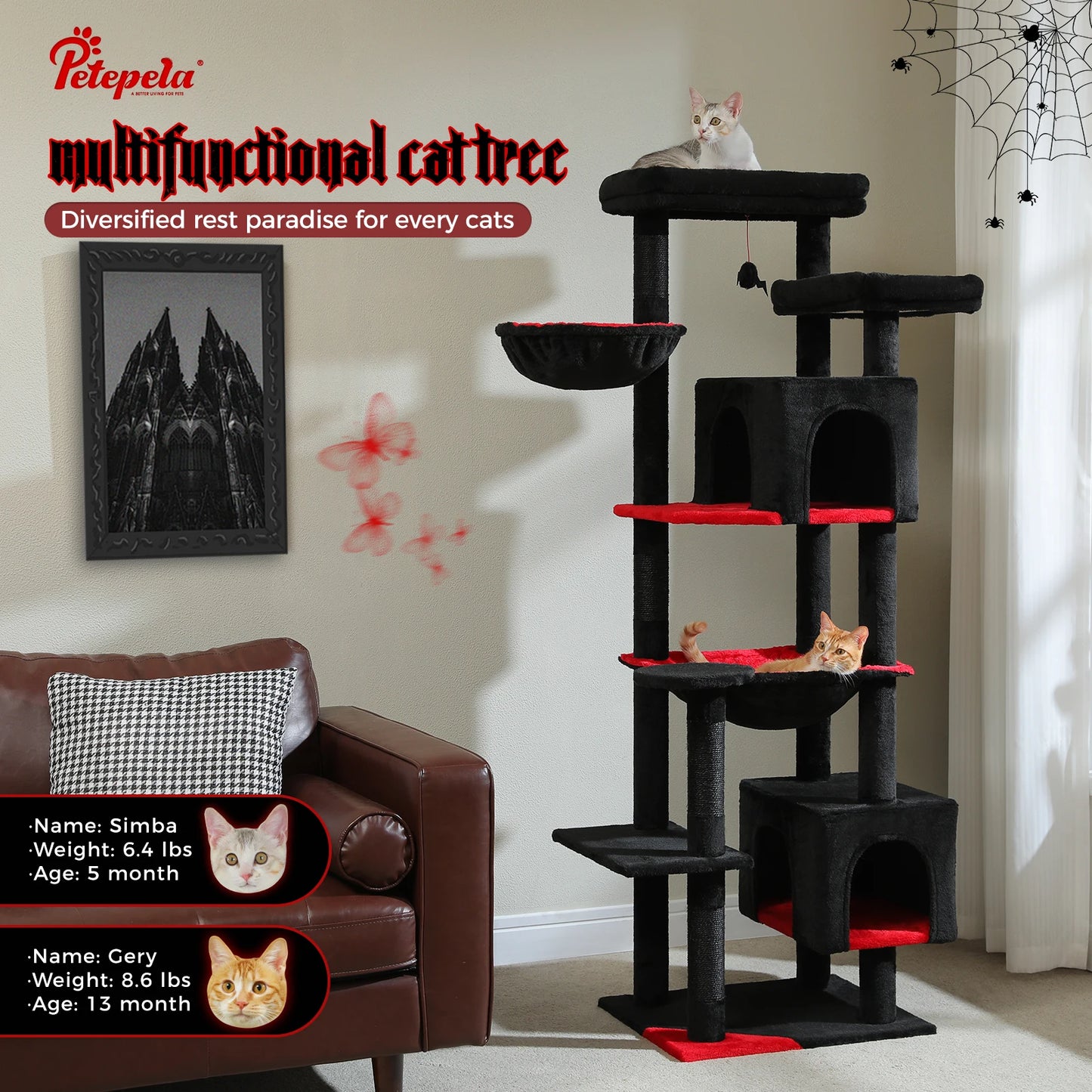 PAWZ Road Tall Cat Tree with Scratching Posts and Hammock